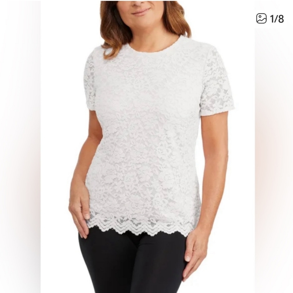 NWT Teddi Rose Women's Lace Keyhole Blouse‎ White